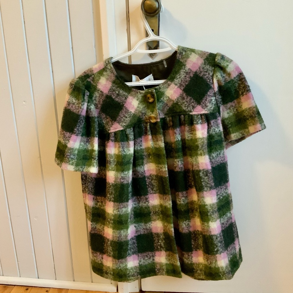 Badgley Mischka Green and Pink Short slevves Plaid Suit Jacket
